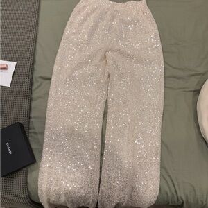 STINE GOYA Glittering Cream Wide Leg Pants